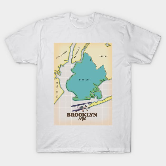 Brooklyn New York Map T-Shirt by nickemporium1